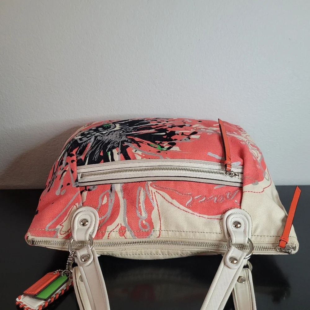 Coach Poppy Signature Coral Ivory Canvas Sequin Glam Shoulder Bag - Picture 14 of 16